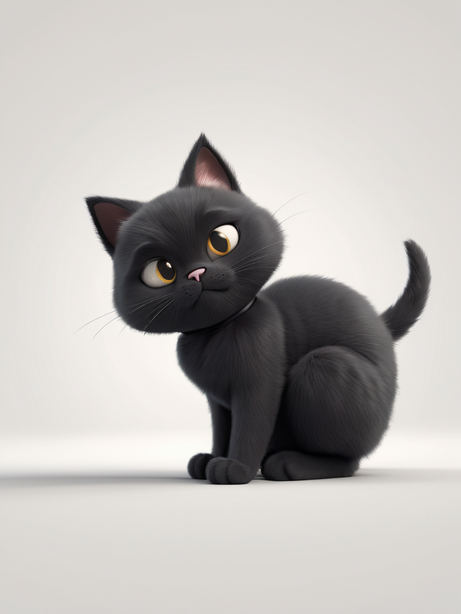 可爱的卡通3D毛茸茸小黑猫