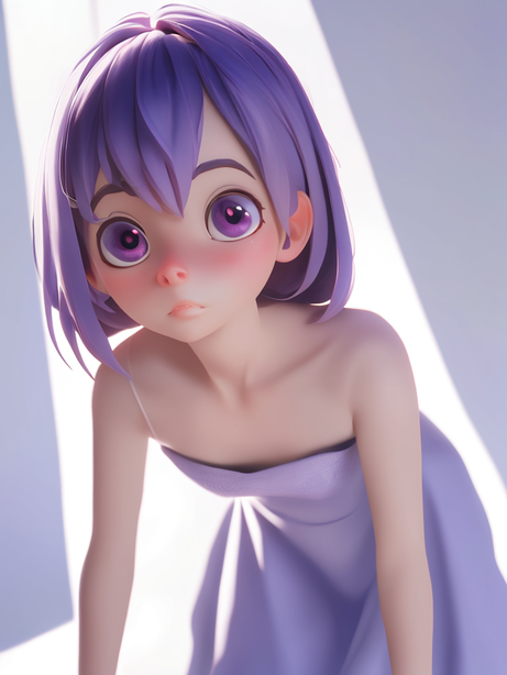 3D渲染紫色皮克斯风格女孩