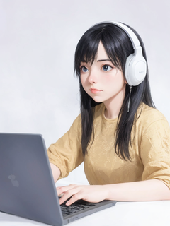 中国女孩上网，动漫风格，清新风格，明亮的灯光，白色背景
