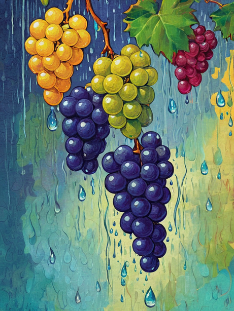 被雨水包围的葡萄油画