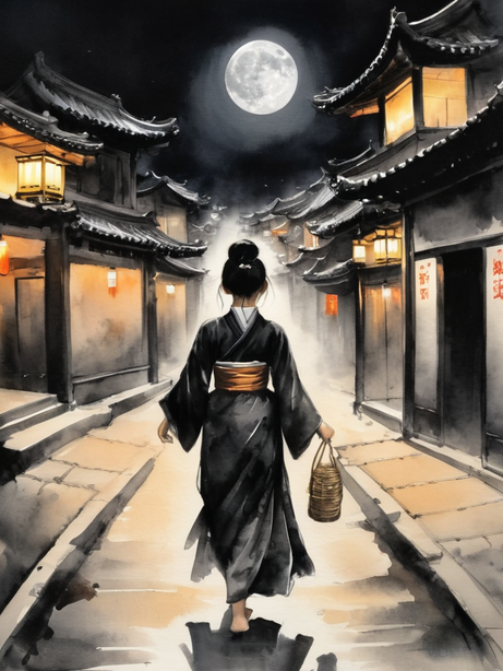 高清渲染国风水墨人物插画