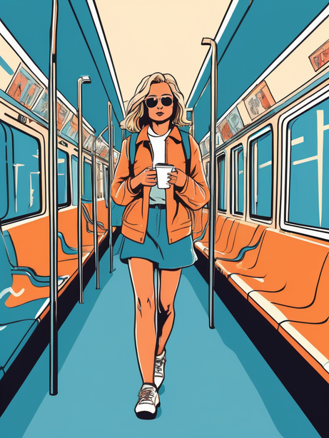精致女生地铁极简线条插画