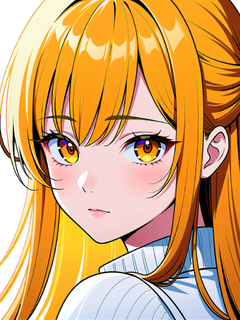 国风漫画，高清极简，肖像，一位中国女孩，金灿的长发，穿着白色的毛衣，纯色背景，面部特写，正视图，光线柔和，皮肤纹理细腻，颜色明亮，女生头像，清冷高级