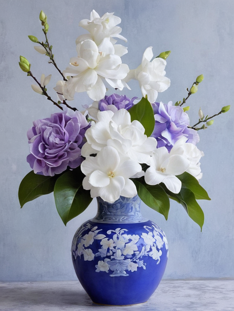 简约洛可可艺术瓶插花画作