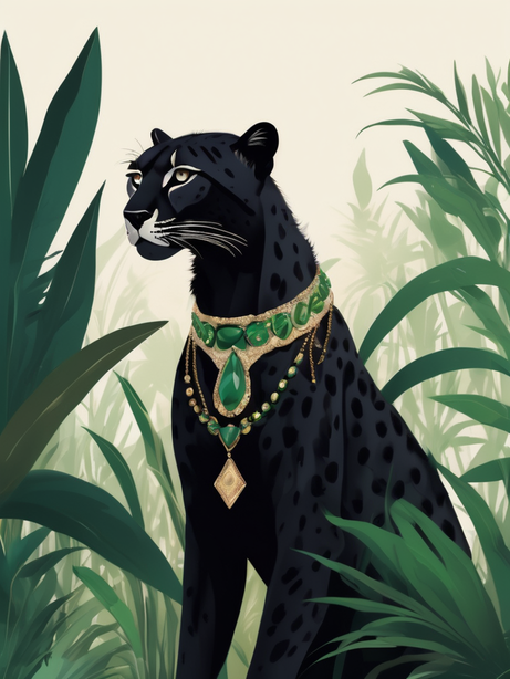 丛林秘境中的黑色猎豹插画