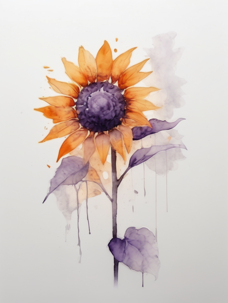 透明纹理向日葵水彩画