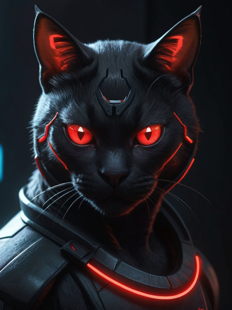 赛博朋克黑色武士猫
