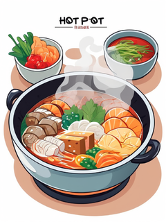 卡通插画，火锅特写，创意，卡通图