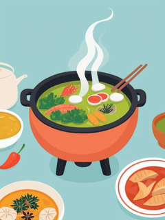 卡通插画，火锅特写，创意，卡通图