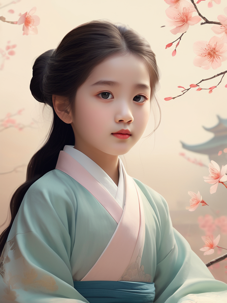 穿汉服的小女孩平面插图