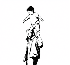 父亲把孩子扛在肩膀上。