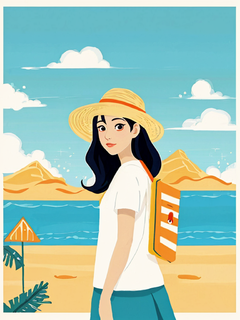 卡通插画，夏天海报，创意，卡通图，高级质感，极简海报，国风