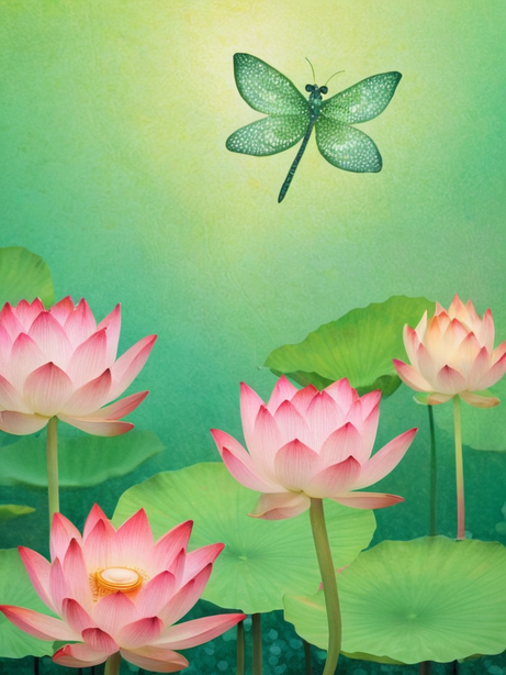 蜻蜓荷花清新构图海报壁纸