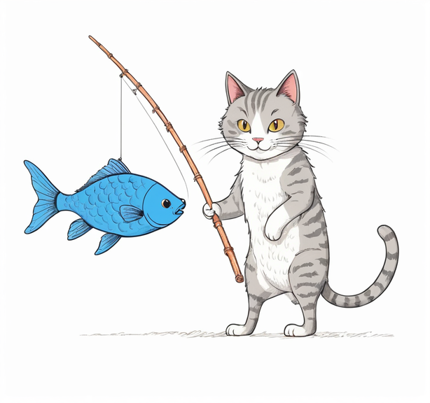 小猫钓鱼简笔卡通图画