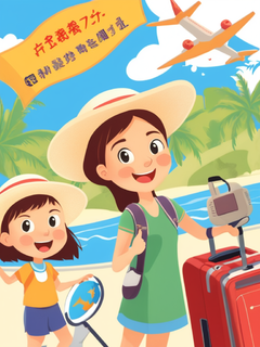 暑期旅行海报，亲子，旅行社活动海报，卡通