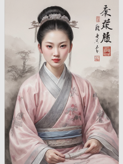濯清涟而不妖，出淤泥而不染，诗句描述，中国风，插画，中式美学，浅粉色和灰色