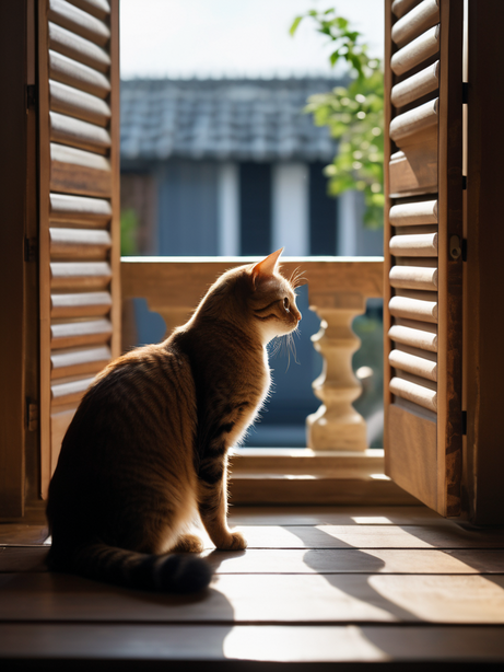 百叶窗前的猫咪高级摄影
