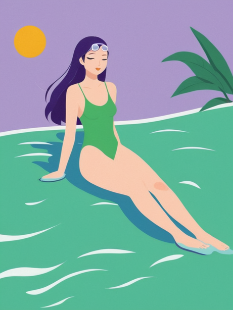 大暑盛夏泳衣女孩扁平插画