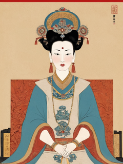 武则天画像，中国古代插画，简画，女帝画像