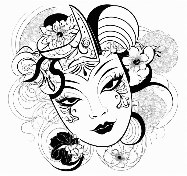 线条抽象粤剧脸谱插图