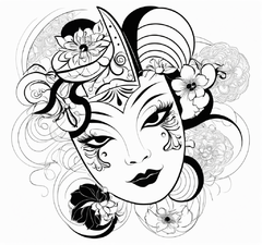 根据粤剧脸谱，抽象出多种粤剧脸谱形象的线条脸谱