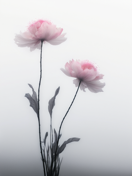 雾海中若隐若现的花精细画作