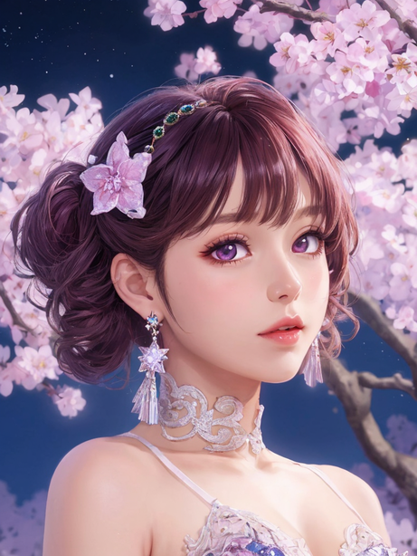 樱花树下的浪漫少女插画
