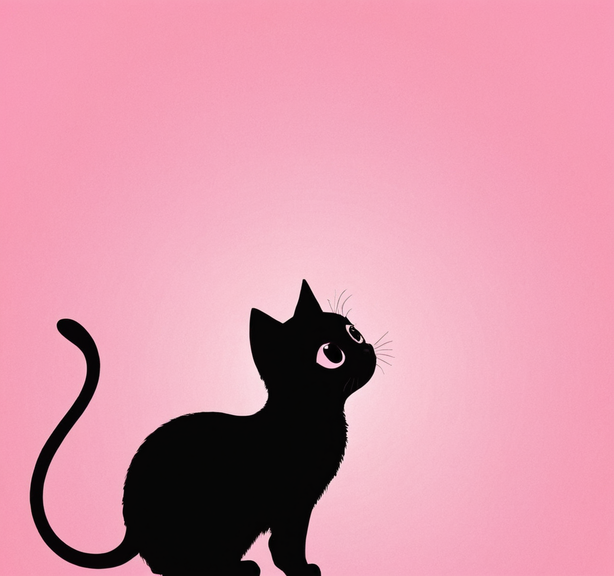 粉色背景下的简笔黑猫形象