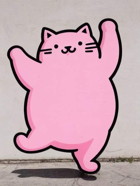 极简线条粉色猫咪插画