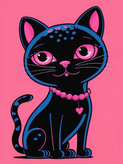 线稿，一只黑色豹纹猫，翻白眼，大屁股，大脑袋，魔性的舞蹈姿势，没鼻子，没胡子，全身，粉色，黑色，粉色背景，以Keith Haring的风格涂鸦，扁平，可爱的涂鸦艺术，大胆的线条和纯色，夏普插图，Face Shot，极简主义
