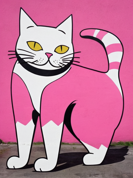 一只搞怪的线条猫扁平插画