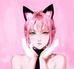 蜡笔小新，猫耳朵，，猫尾巴，妩媚的眼睛，全身，粉色，黑色，白色背景