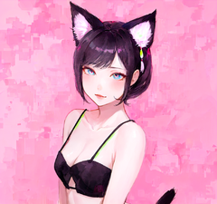蜡笔小新，猫耳朵，，猫尾巴，妩媚的眼睛，全身，粉色，黑色，白色背景