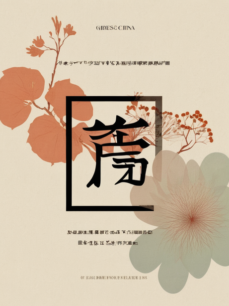 和风效果文字与花卉拼贴海报