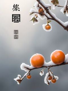 霜降，柿子，白霜，中国节气，24节气，海报设计，东方韵味，中式美学，新中式国风