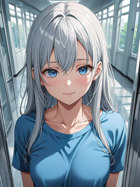 校园银发少女动漫插画