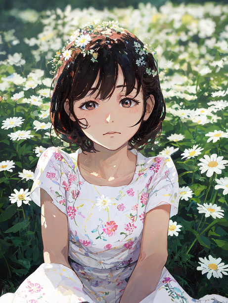 小雏菊和女孩动漫治愈插画