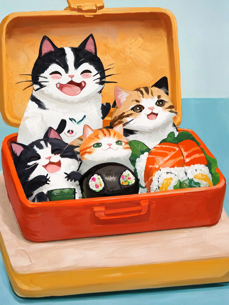 卡通艺术猫咪寿司绘画