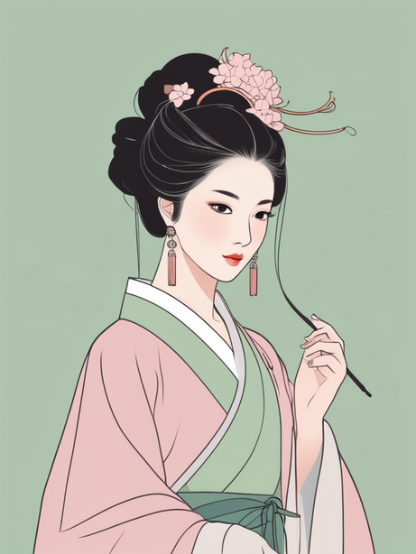扁平艺术东方美学女子插画