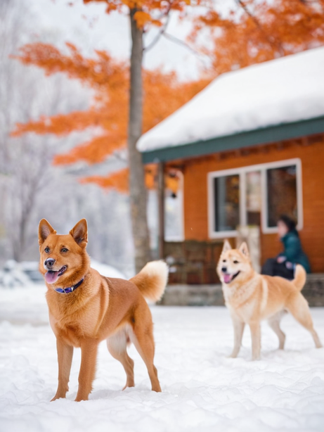 冬季狗狗玩雪景观图
