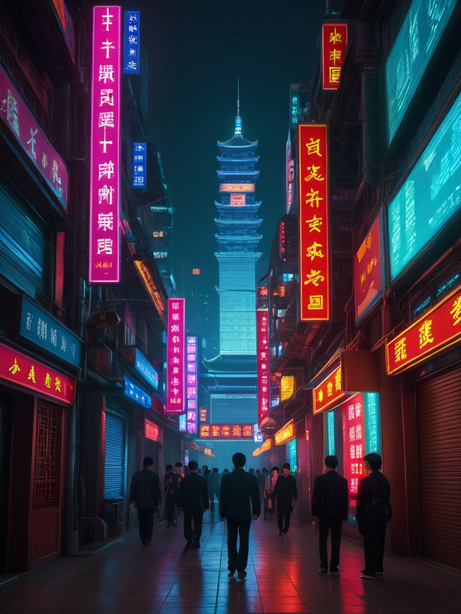 中国都市发光霓虹街道