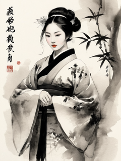 一位穿着东方风格的亚洲年轻女子的插图，采用陈艳君的风格，精致的植物描绘，可爱，多彩的梦想，32kuhd，精致的服装，宁静的脸庞