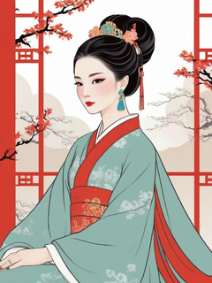 汉服美女，国风插画，精致妆容，u新中式