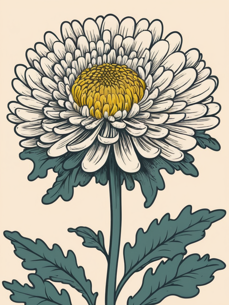 超现实极简国风菊花插画