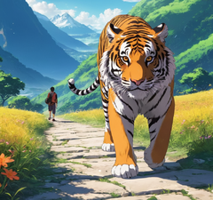 老虎在山谷中悠闲地散步