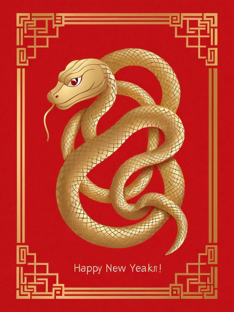 金蛇献瑞迎新春红色海报