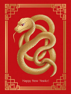 金蛇，贺新年，红色背景，新年快乐，中国结