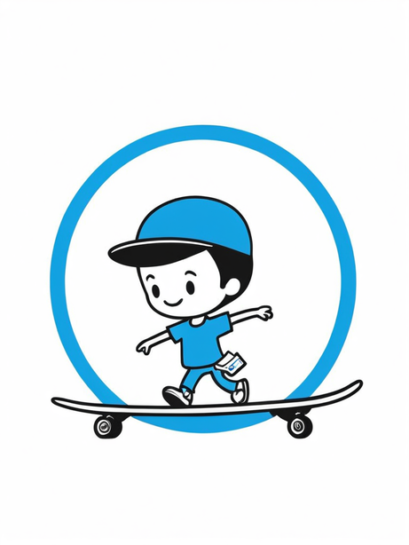 滑板男孩简单线条logo设计