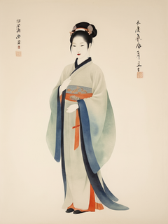 仕女图，古代画像，极简，晕染，留白构图，传统人物，汉服，水彩国画