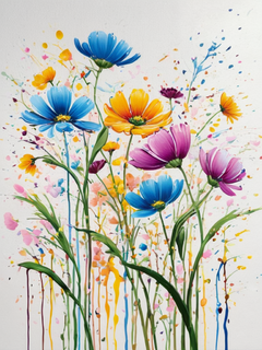 野花，逼真油画，漆画，色彩柔和，充满活力和欢乐，花卉图案，春天的感觉，繁花似锦，鲜艳的配色，油画效果